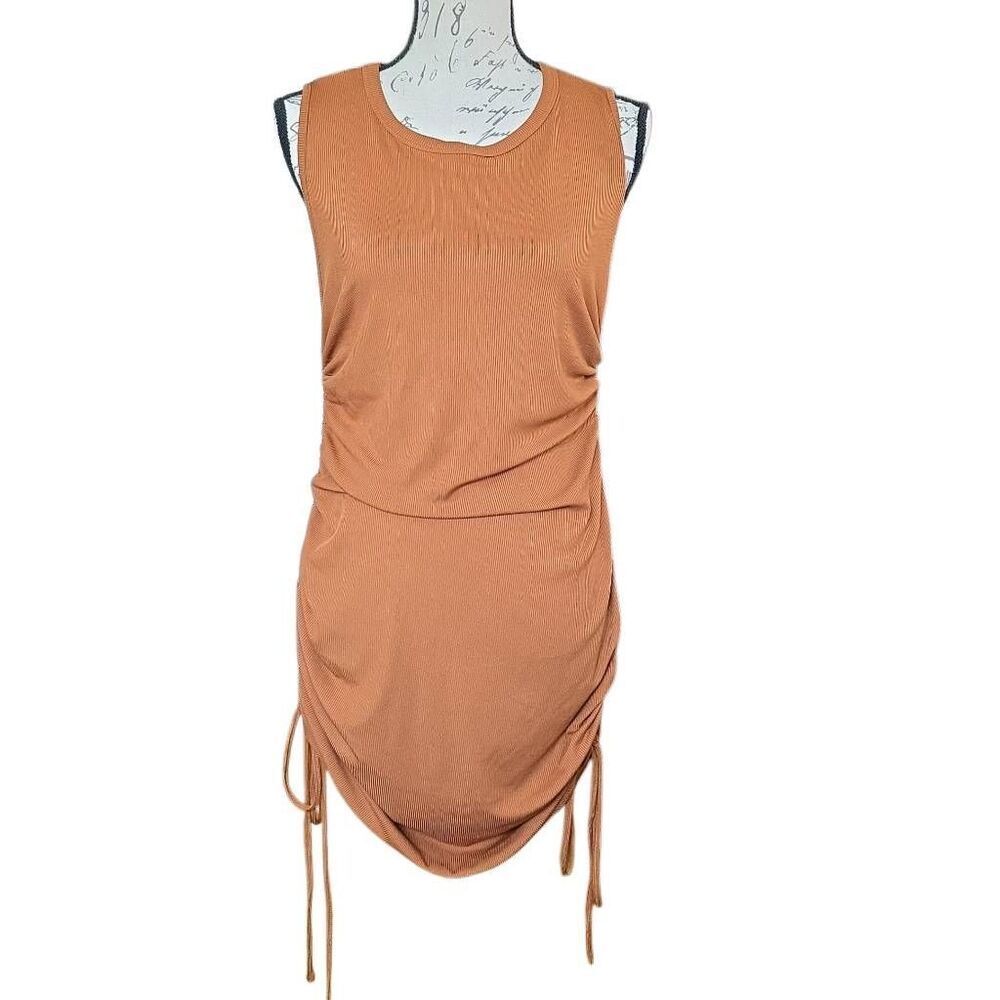 BTFBM Women's Size XL Autumn Brown Ribbed Side Ruched Tank Dress